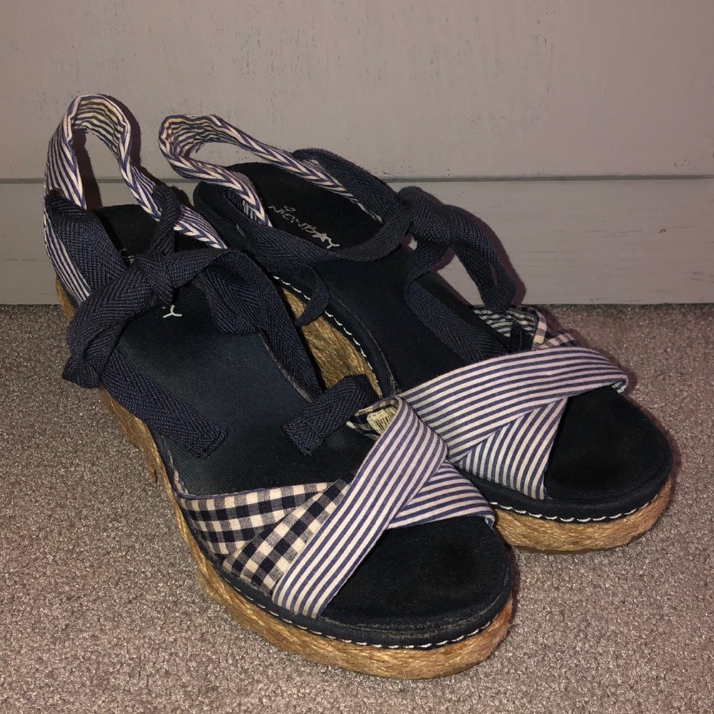 Unionbay Navy/Wht Striped/Gingham Tie Wrap Wedges - Picture 2 of 8